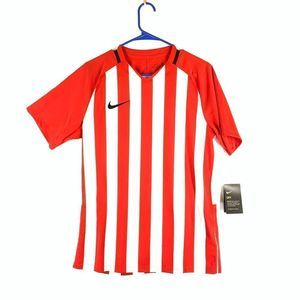 Nike DRI-FIT Mens Activewear Sport Shirt Stripe Red White Medium 894081-658